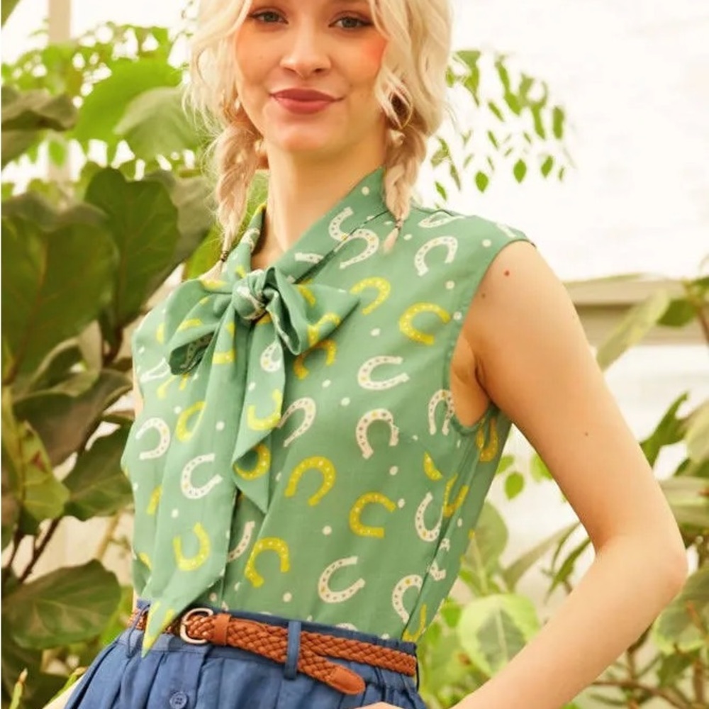 Modcloth Green and Yellow Horseshoe Blouse